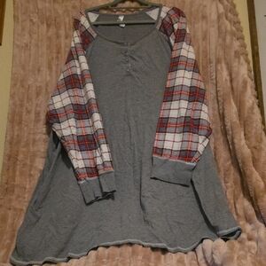 Cacique Grey Sleep Tunic with Olive Trim
